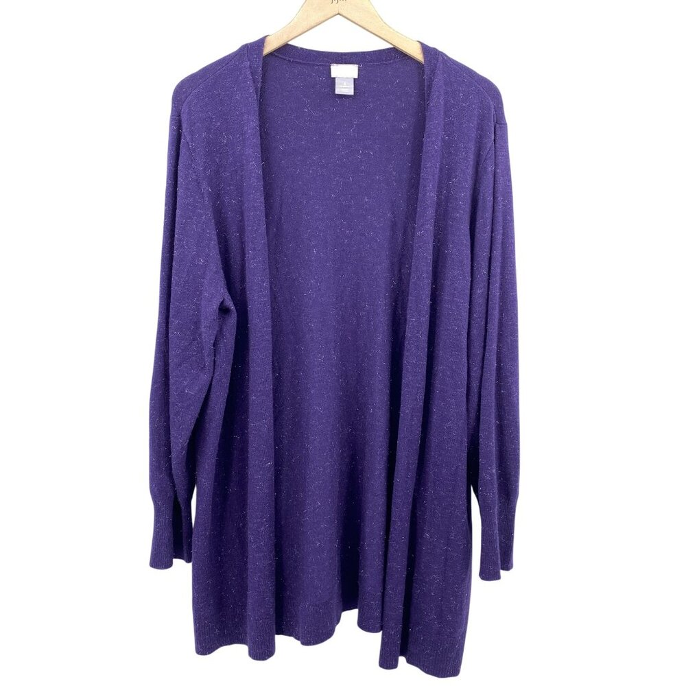 Chicos purple silver sparkle cardigan size 3 XL soft stretchy cashmere blend